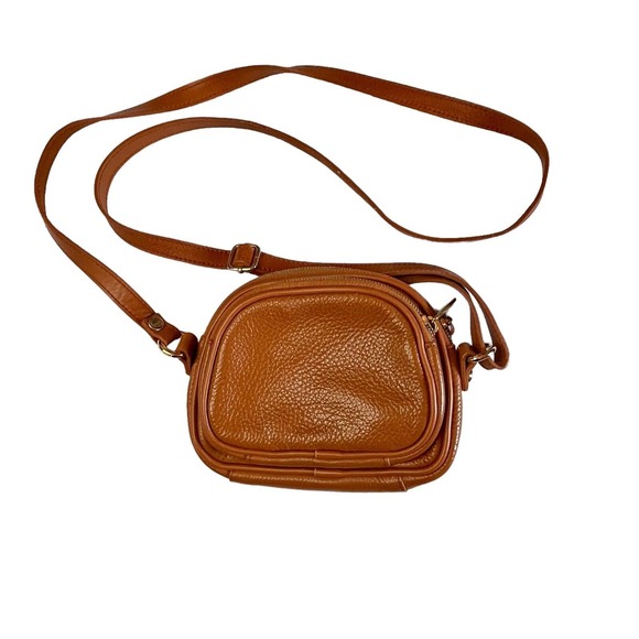 Valentina Leather Triple Entry Crossbody Purse Bag Mad in Italy Camel Color - Picture 6 of 11